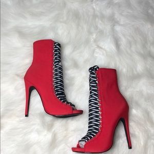 Lace-up, peep-toe booties